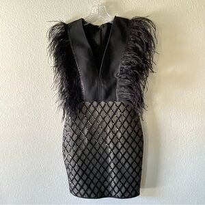 Chic Black Feathered Mini Dress